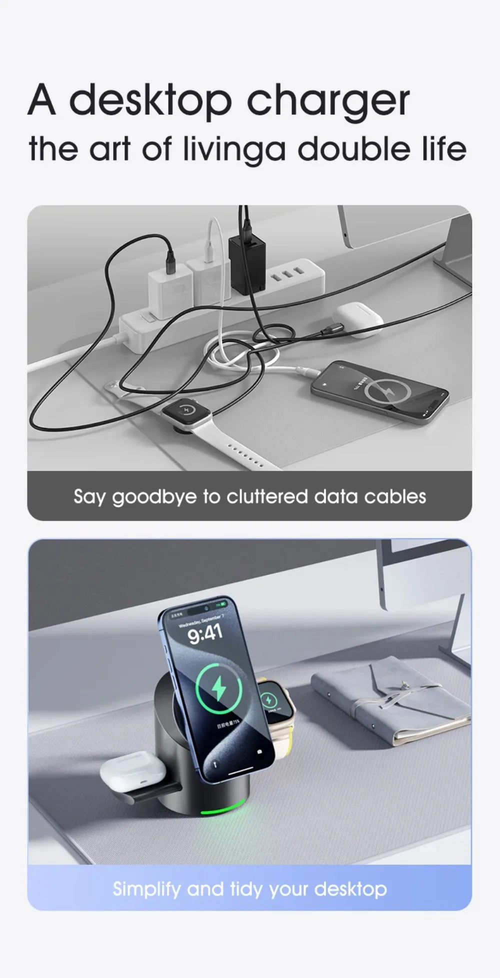Qi2 3 in 1 15W Wireless Charger Touch Magnetic Roating Fast Charging Base for Iphone 14 16 15 Pro Max Desk Accessories Gifts