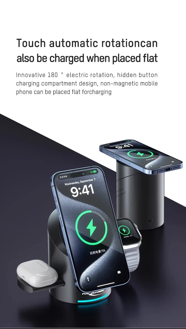 Magnetic Multifunctional Charging Station for Mobiles Earbuds Watches