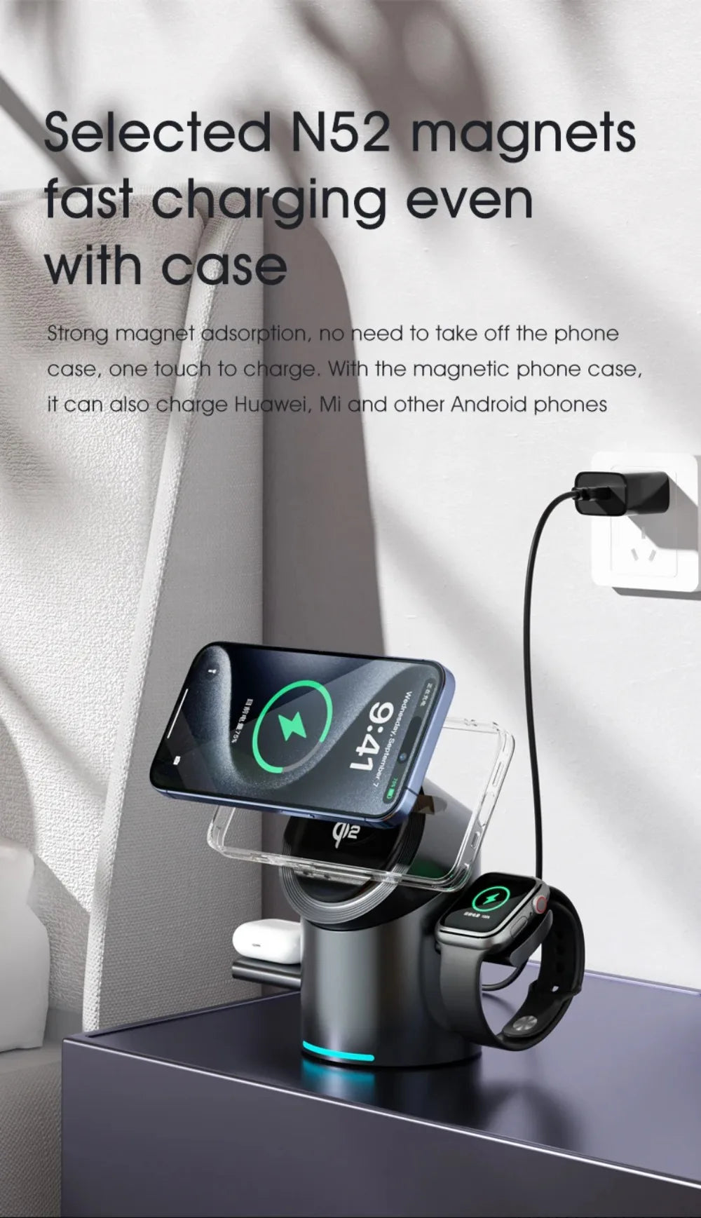 Qi2 3 in 1 15W Wireless Charger Touch Magnetic Roating Fast Charging Base for Iphone 14 16 15 Pro Max Desk Accessories Gifts