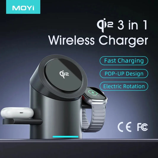 Qi2 3 in 1 15W Wireless Charger Touch Magnetic Roating Fast Charging Base for Iphone 14 16 15 Pro Max Desk Accessories Gifts